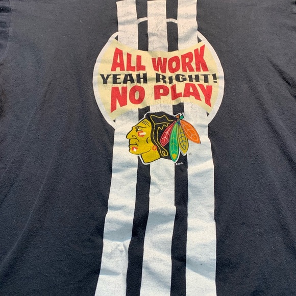 💛 Vintage Chicago Blackhawks Graphic Tee – “All Work No Play” – L/XL - Picture 5 of 8